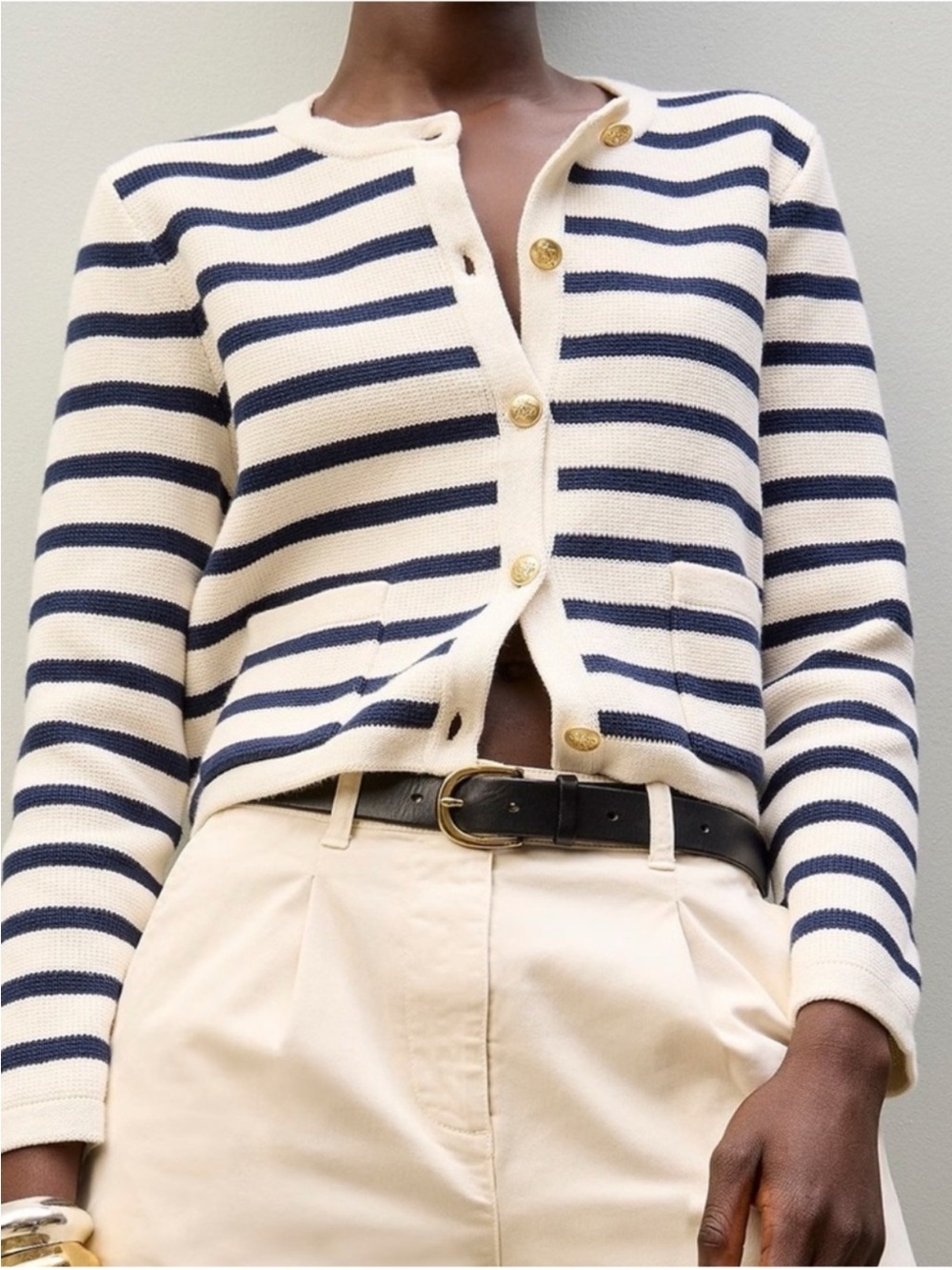 J. Crew Relaxed Emilie Striped Patch Pocket Lady Day Jacket Cardigan Sweater